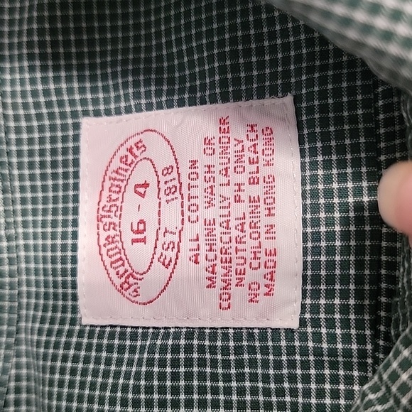 Brooks Brothers Size L (16-4) Green & White Check Long Sleeve Button Down Shirt - Picture 10 of 11